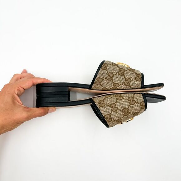 Gucci GG Quilted Monogram Sandals Slides Mules EU 38 US 8 Brown Gold - Picture 7 of 11